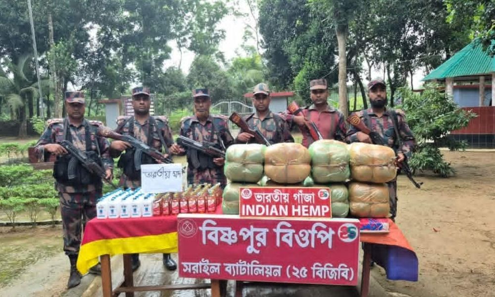 ব্রাহ্মণবাড়িয়ায় বিজিবির পৃথক অভিযানে ৭৬ কেজি গাঁজা ও ৯৫ বোতল মদ জব্দ