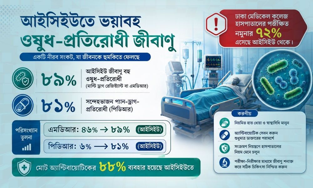 আইসিইউতে থাকা ৮৯ শতাংশ জীবাণুর বিরুদ্ধে কাজ করছে না ওষুধ